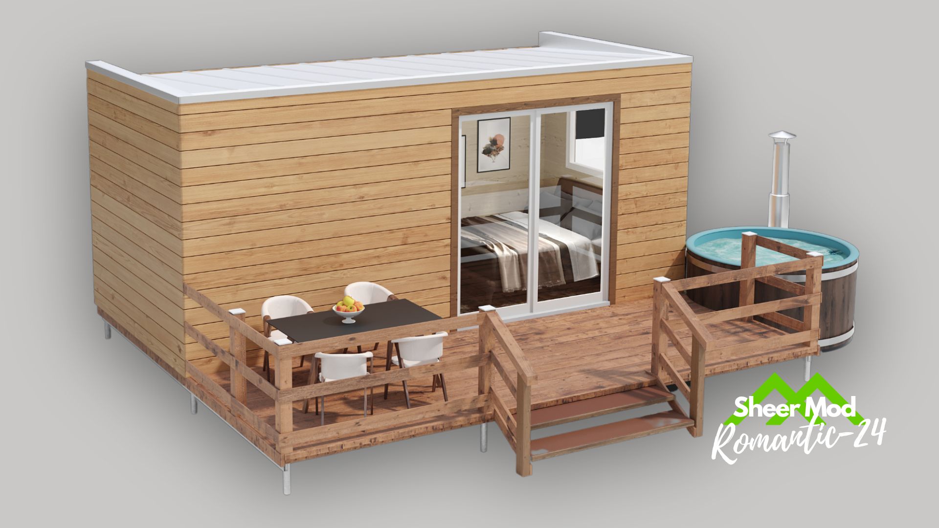 vista frontale modulo glamping tinozza romantic 24